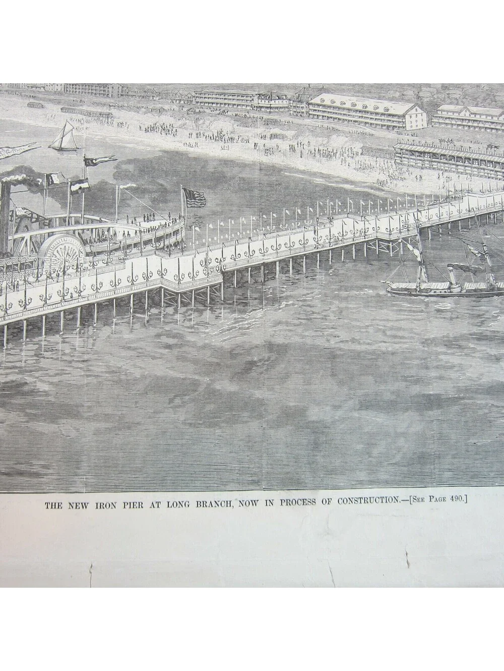 Antique 1879 Print New Iron Pier at Long Branch in Construction Harper’s Weekly